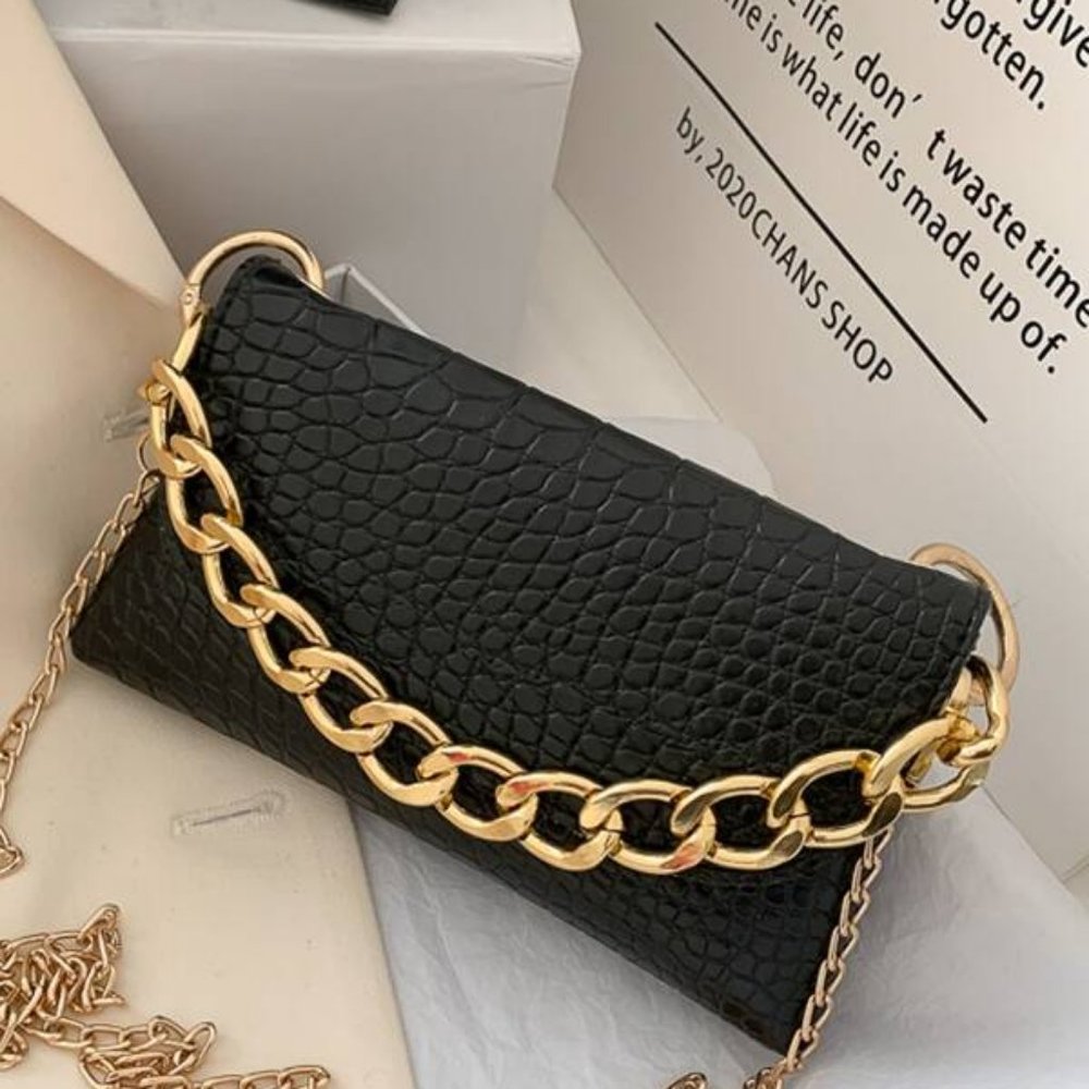 Croc Embossed Chain Satchel Bag